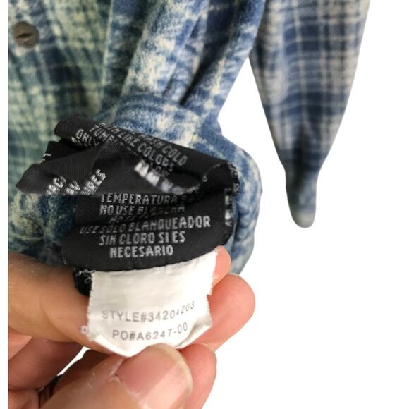 O'neill Casual Button Down Flannel Shirt Boys Sz L Slate Blue Snap Button Plaid - Picture 9 of 9